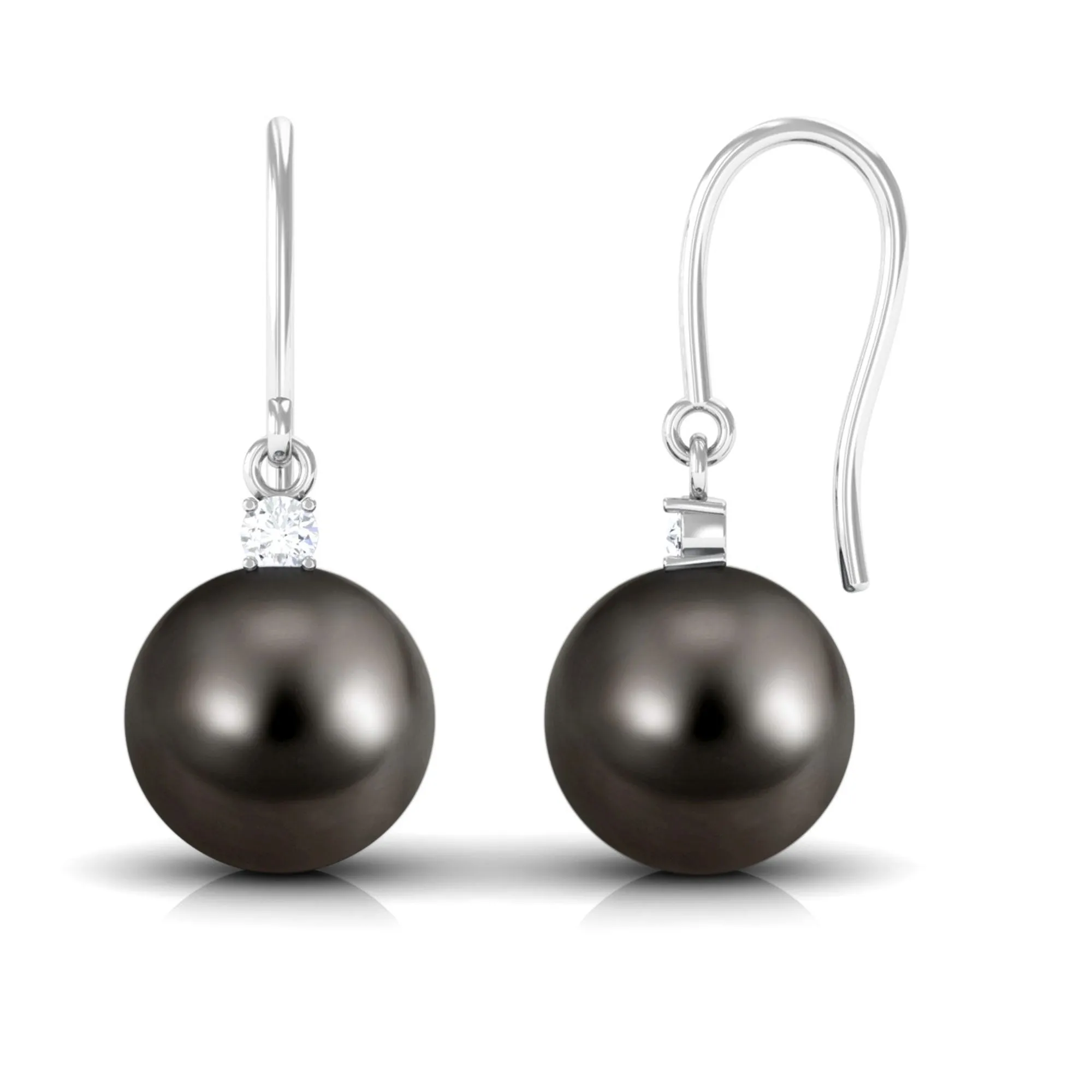 Solitaire Tahitian Pearl Drop Earrings with Diamond