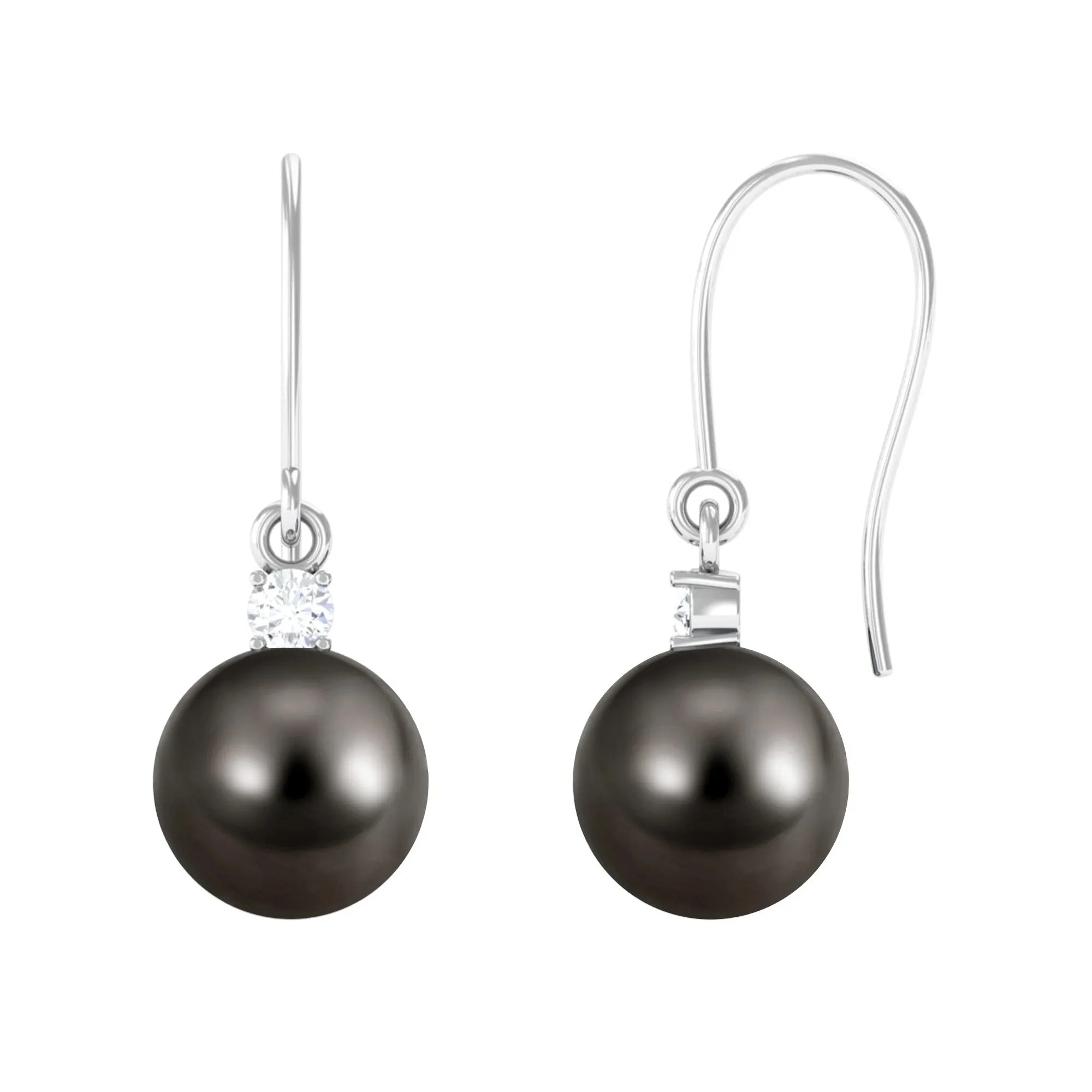 Solitaire Tahitian Pearl Drop Earrings with Diamond