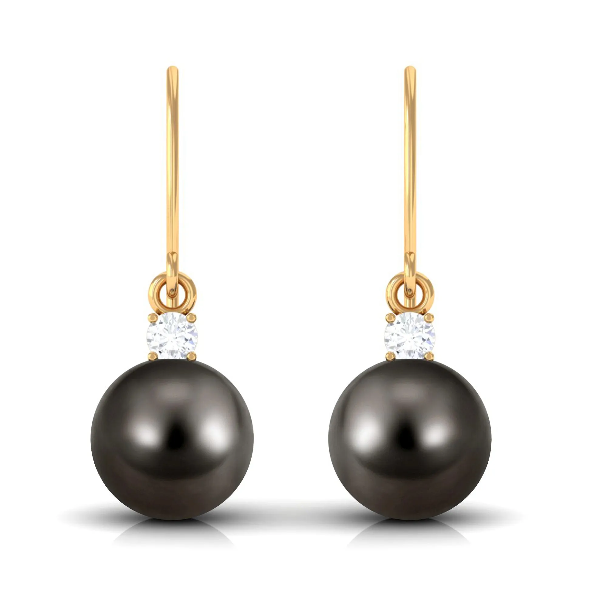 Solitaire Tahitian Pearl Drop Earrings with Diamond