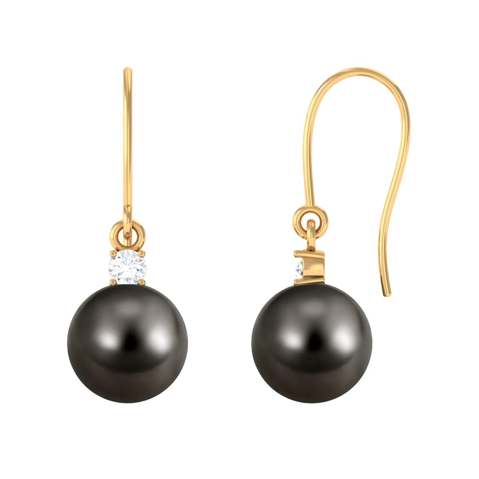 Solitaire Tahitian Pearl Drop Earrings with Diamond