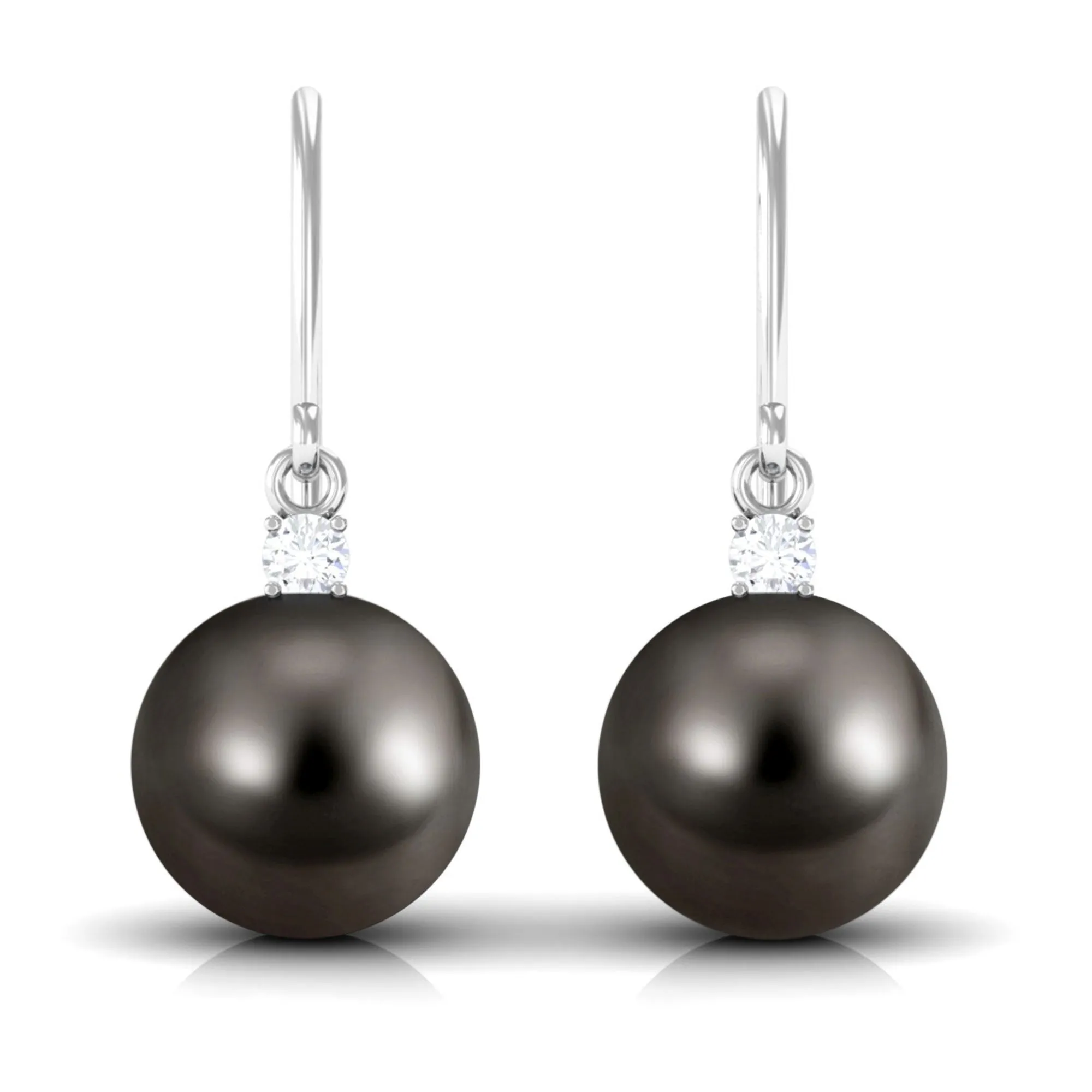 Solitaire Tahitian Pearl Drop Earrings with Diamond