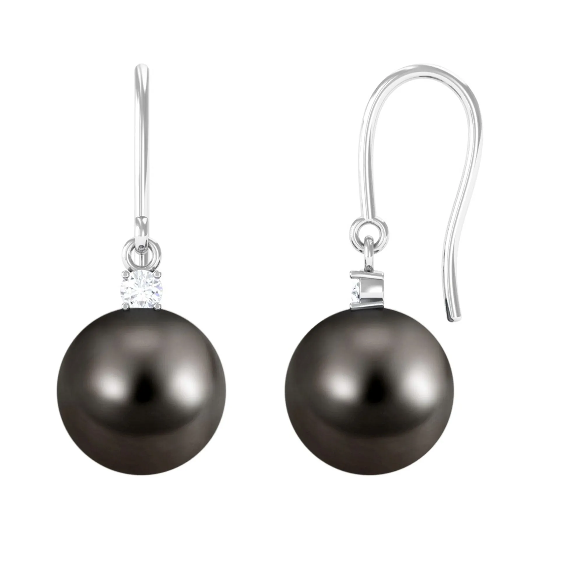 Solitaire Tahitian Pearl Drop Earrings with Diamond
