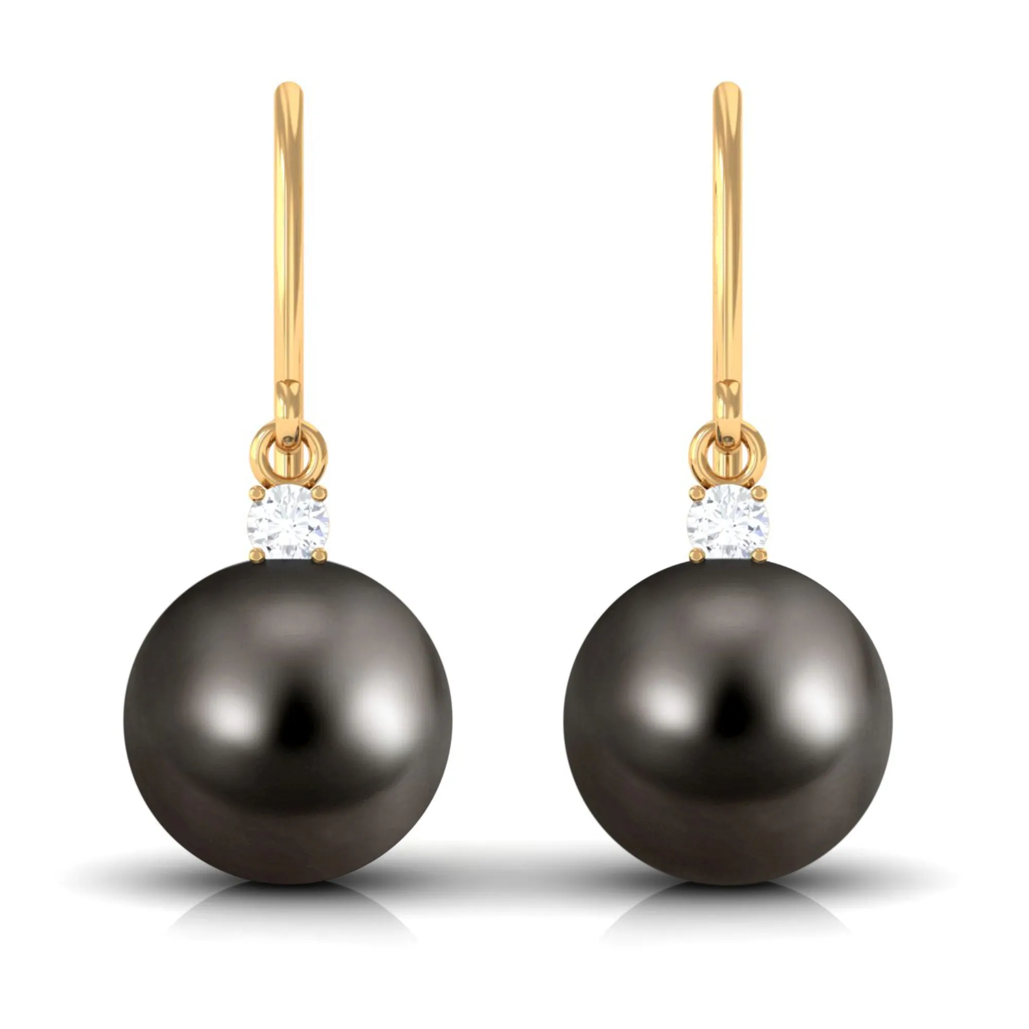 Solitaire Tahitian Pearl Drop Earrings with Diamond