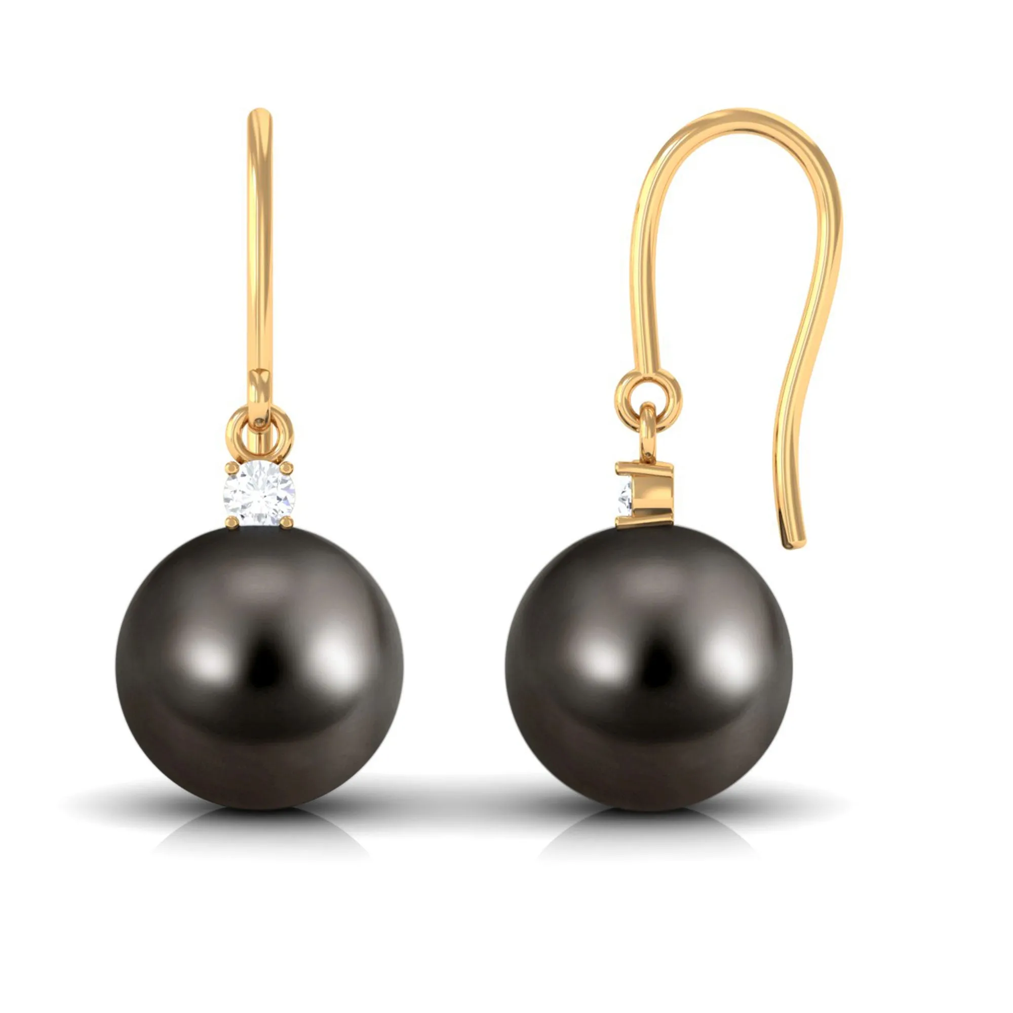 Solitaire Tahitian Pearl Drop Earrings with Diamond