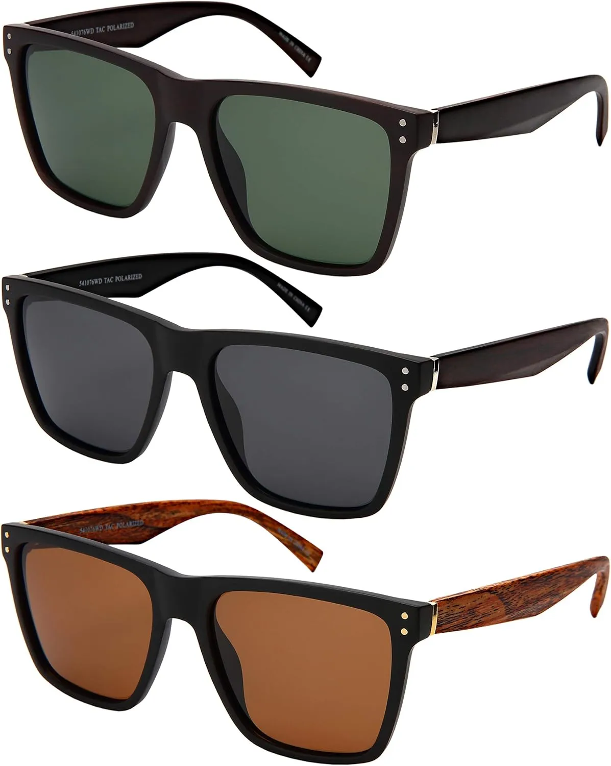 Super XXLarge Size Retro Rectangular Frame TAC Polarized Lenses with Spring Hinge For Men & Women