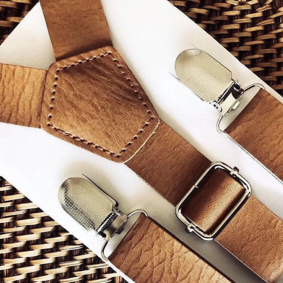 Tan Vegan Leather Suspenders