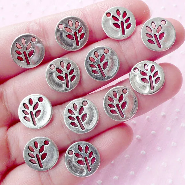 Tree Tag Charms Hollow Tree Charm Drops (12pcs / 12mm / Silver) Add on Charm Nature Bracelet Necklace Pendant Earring Bookmark Charm CHM1585