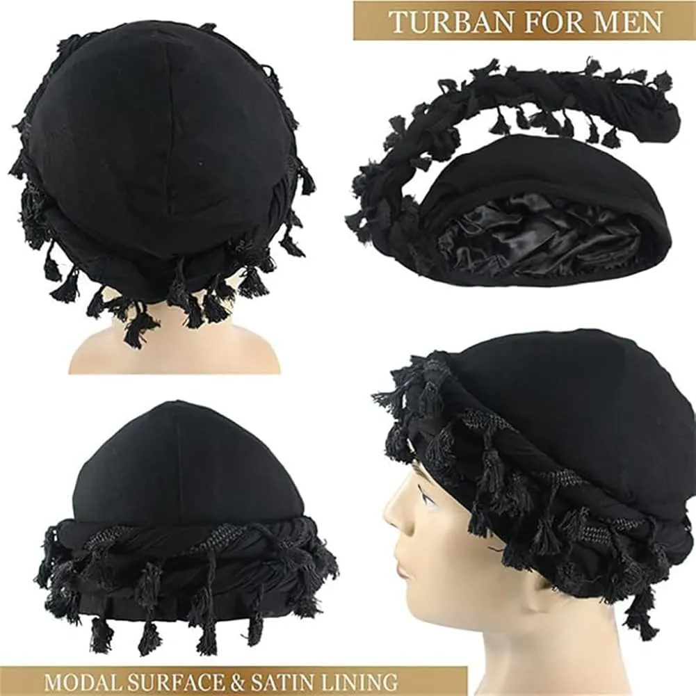 Turban for Men Vintage Twist Head Wraps Satin Lined Halo Turban Head Scarf Lightweight Tassel Beanie Hats