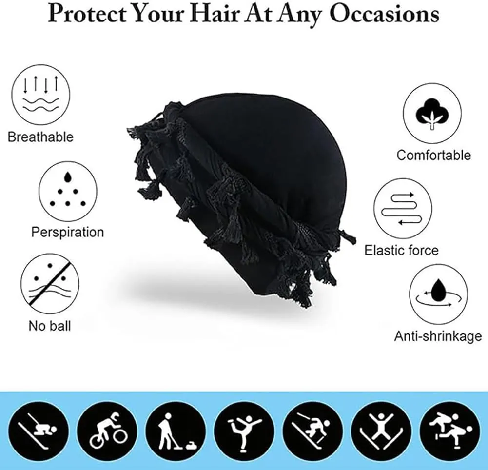 Turban for Men Vintage Twist Head Wraps Satin Lined Halo Turban Head Scarf Lightweight Tassel Beanie Hats