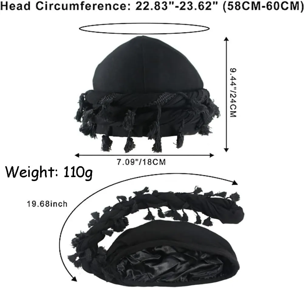 Turban for Men Vintage Twist Head Wraps Satin Lined Halo Turban Head Scarf Lightweight Tassel Beanie Hats