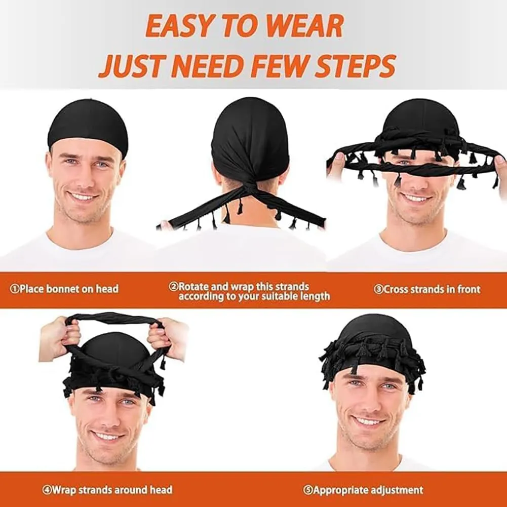 Turban for Men Vintage Twist Head Wraps Satin Lined Halo Turban Head Scarf Lightweight Tassel Beanie Hats