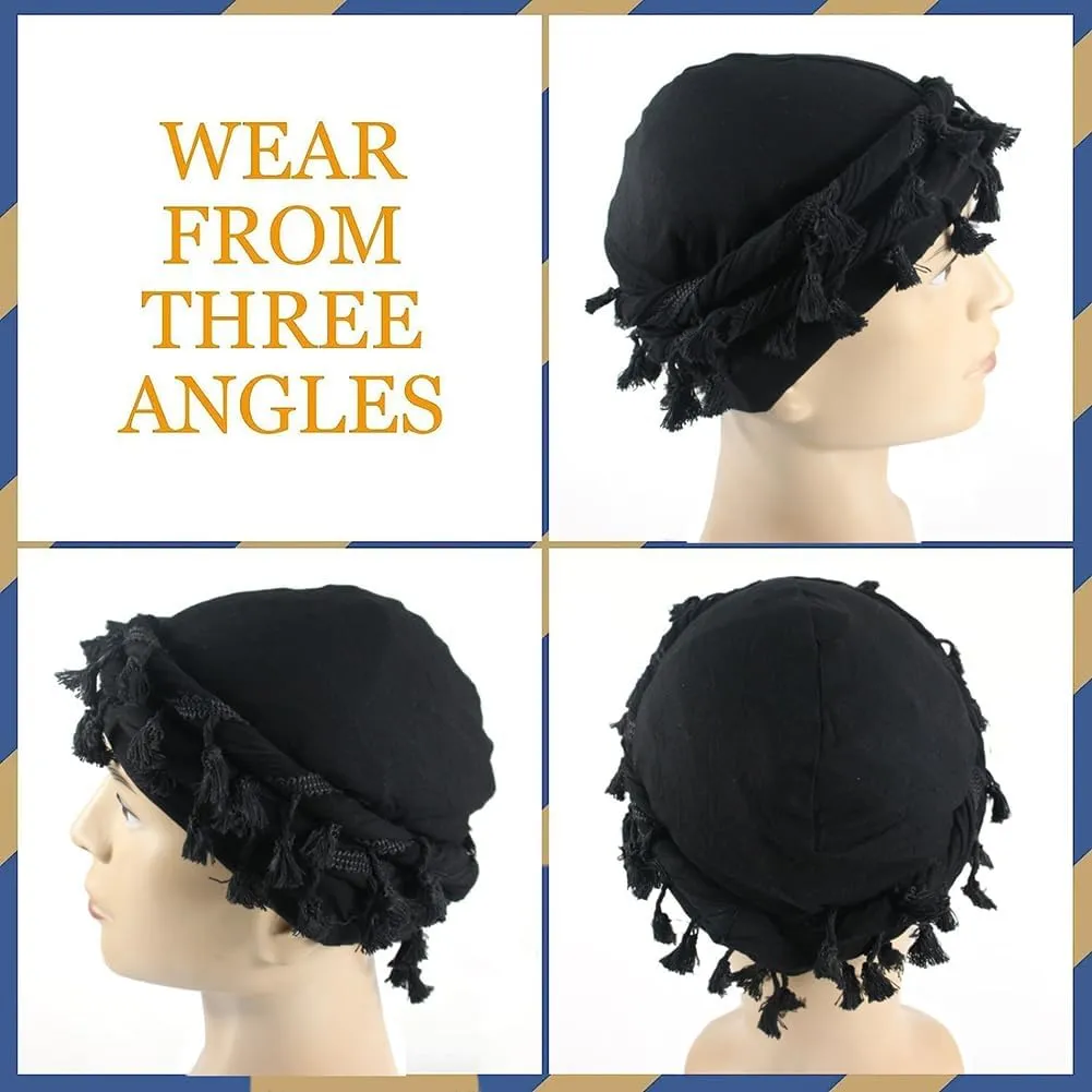 Turban for Men Vintage Twist Head Wraps Satin Lined Halo Turban Head Scarf Lightweight Tassel Beanie Hats