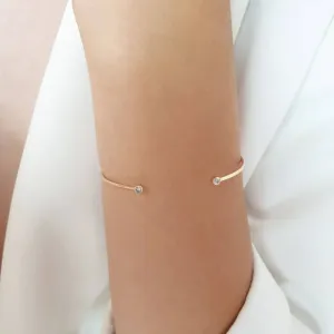 Two Diamonds Open Bangle In Solid Gold