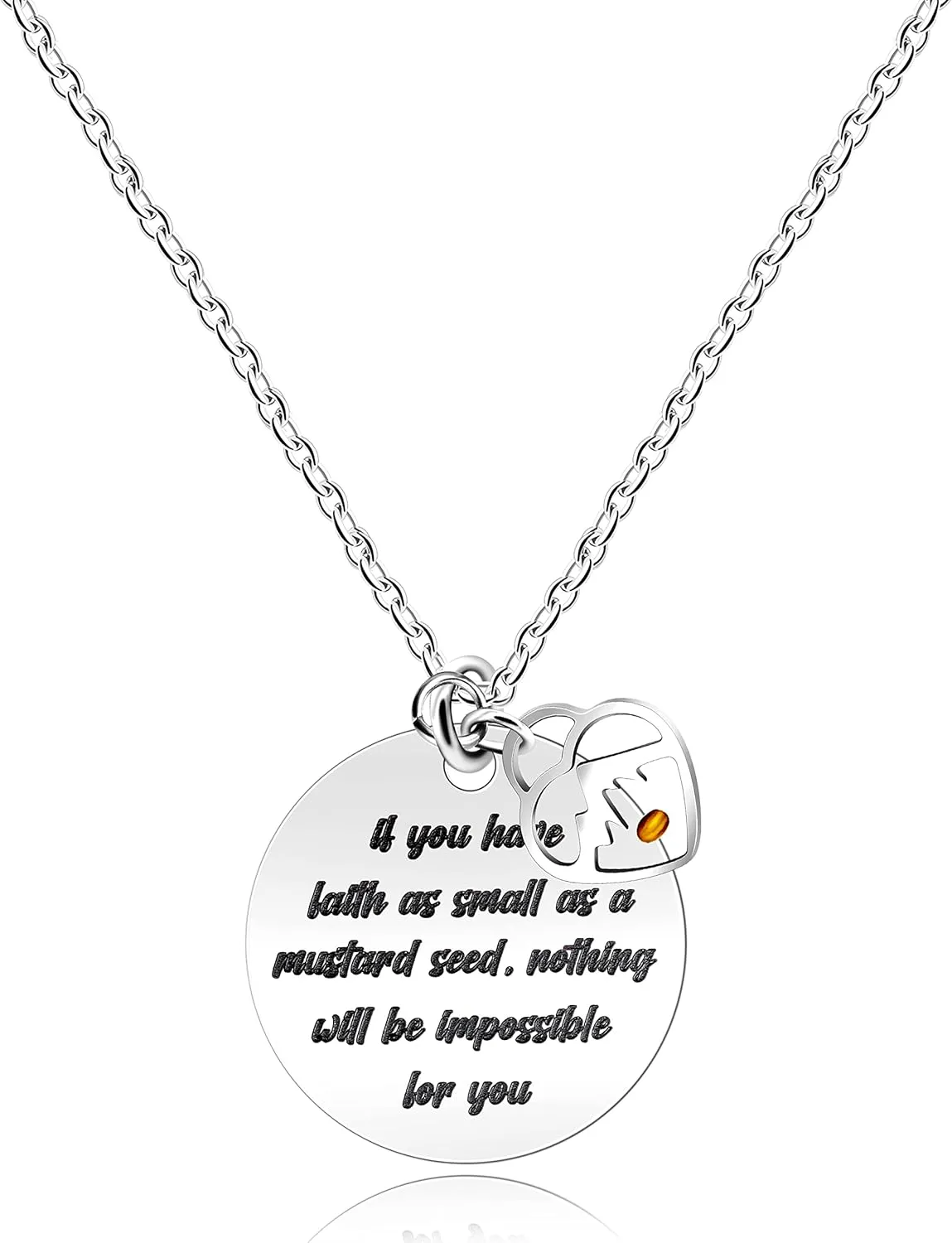 Uloveido Stainless Steel Round Disc Pendant Christian Faith Mustard Seed Bible Scripture Lettering Necklace Religious Gift