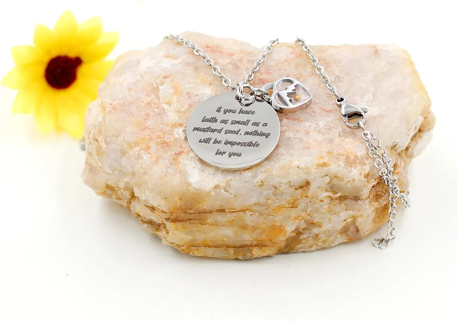 Uloveido Stainless Steel Round Disc Pendant Christian Faith Mustard Seed Bible Scripture Lettering Necklace Religious Gift