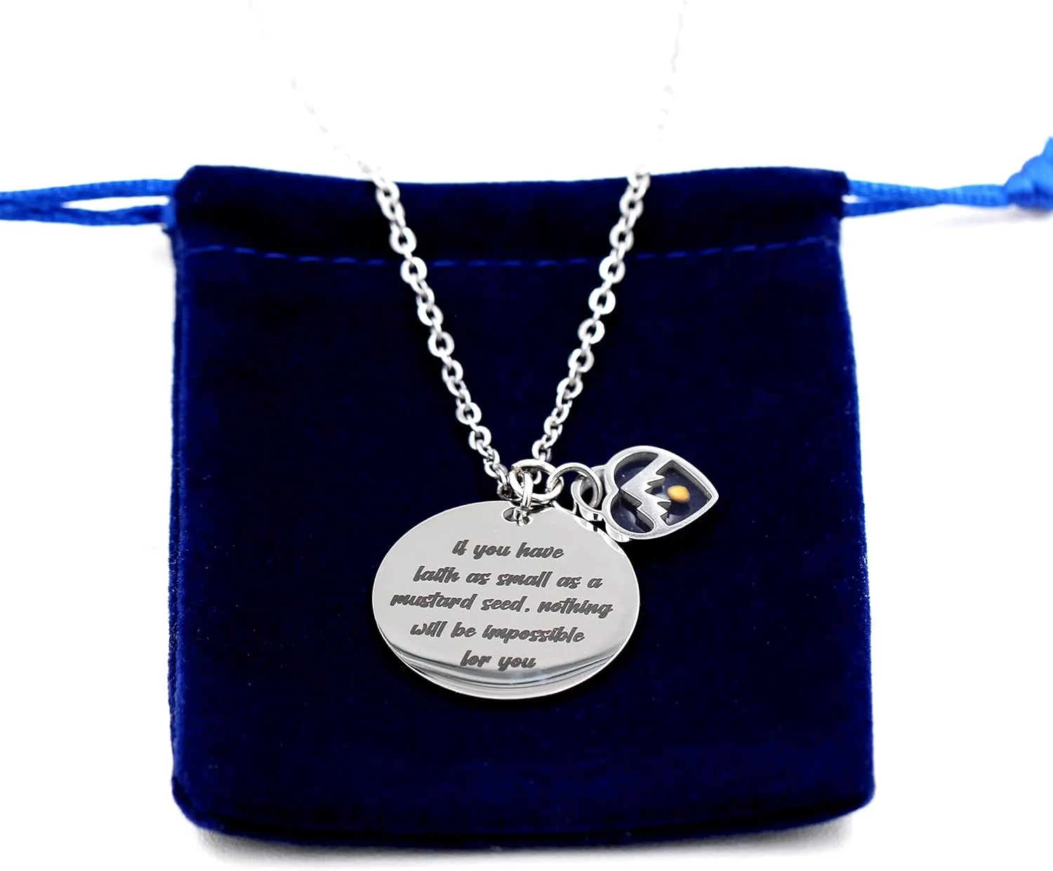 Uloveido Stainless Steel Round Disc Pendant Christian Faith Mustard Seed Bible Scripture Lettering Necklace Religious Gift