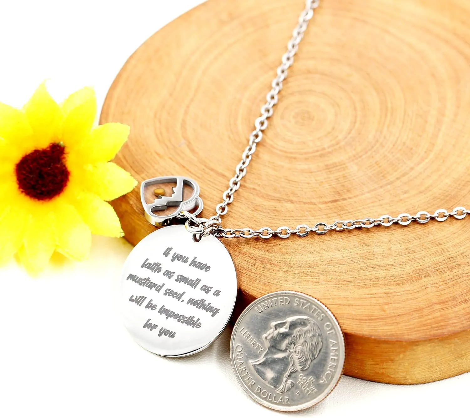 Uloveido Stainless Steel Round Disc Pendant Christian Faith Mustard Seed Bible Scripture Lettering Necklace Religious Gift