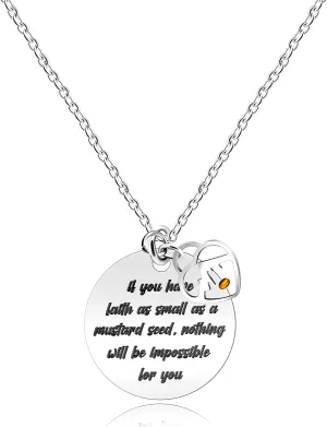 Uloveido Stainless Steel Round Disc Pendant Christian Faith Mustard Seed Bible Scripture Lettering Necklace Religious Gift