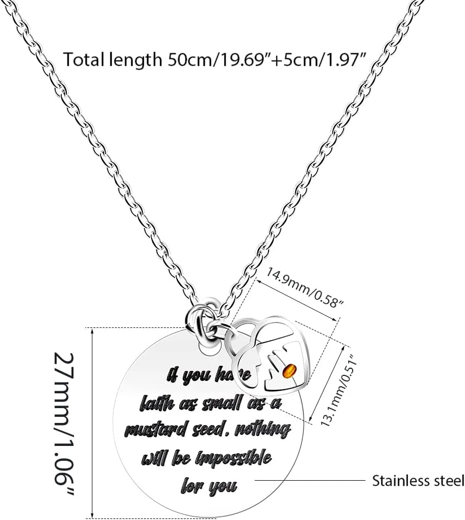 Uloveido Stainless Steel Round Disc Pendant Christian Faith Mustard Seed Bible Scripture Lettering Necklace Religious Gift