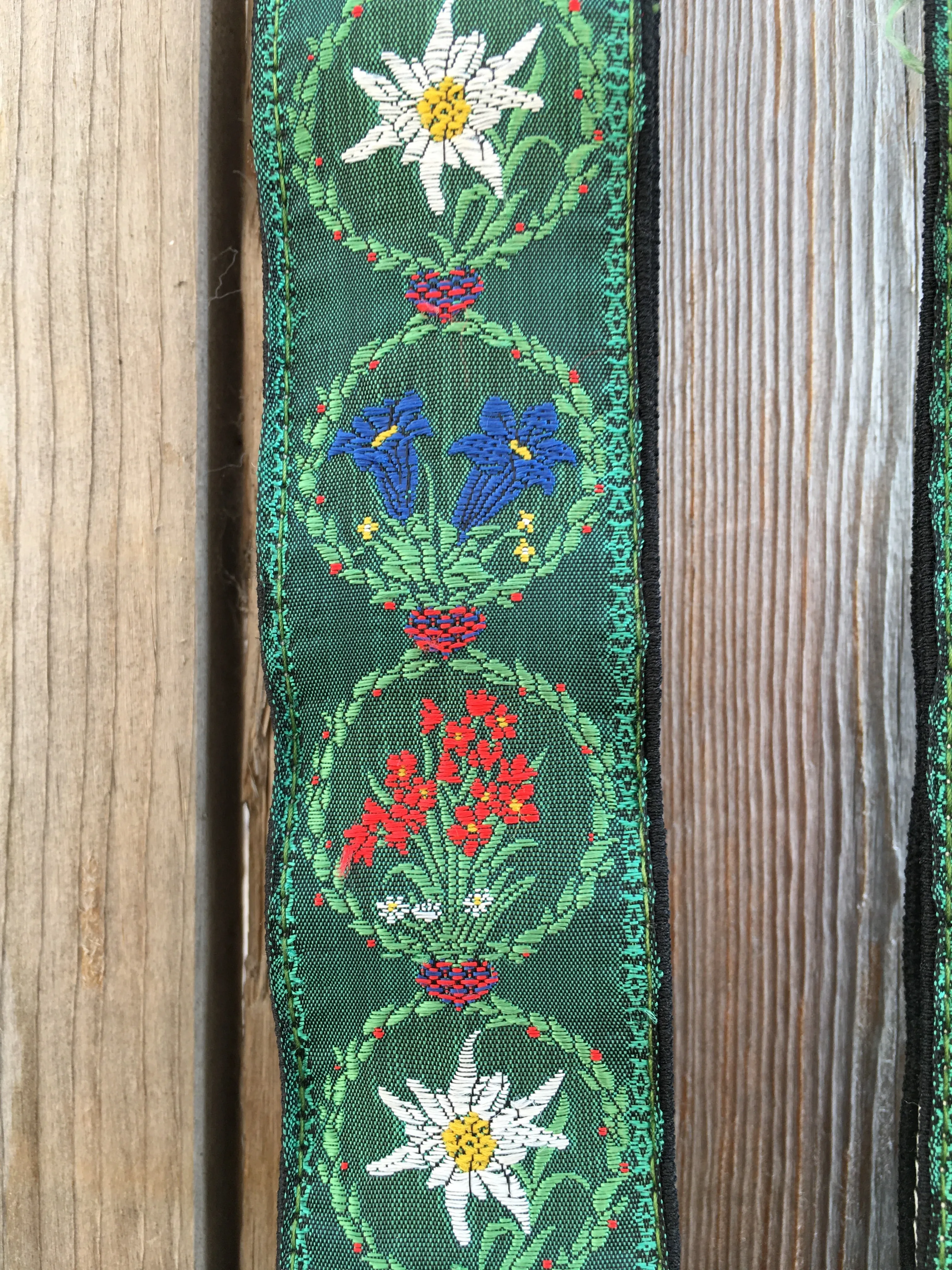 Vintage 70's Austrian Suspenders Embroidered With Native Alpine Flowers (Edelweiss)
