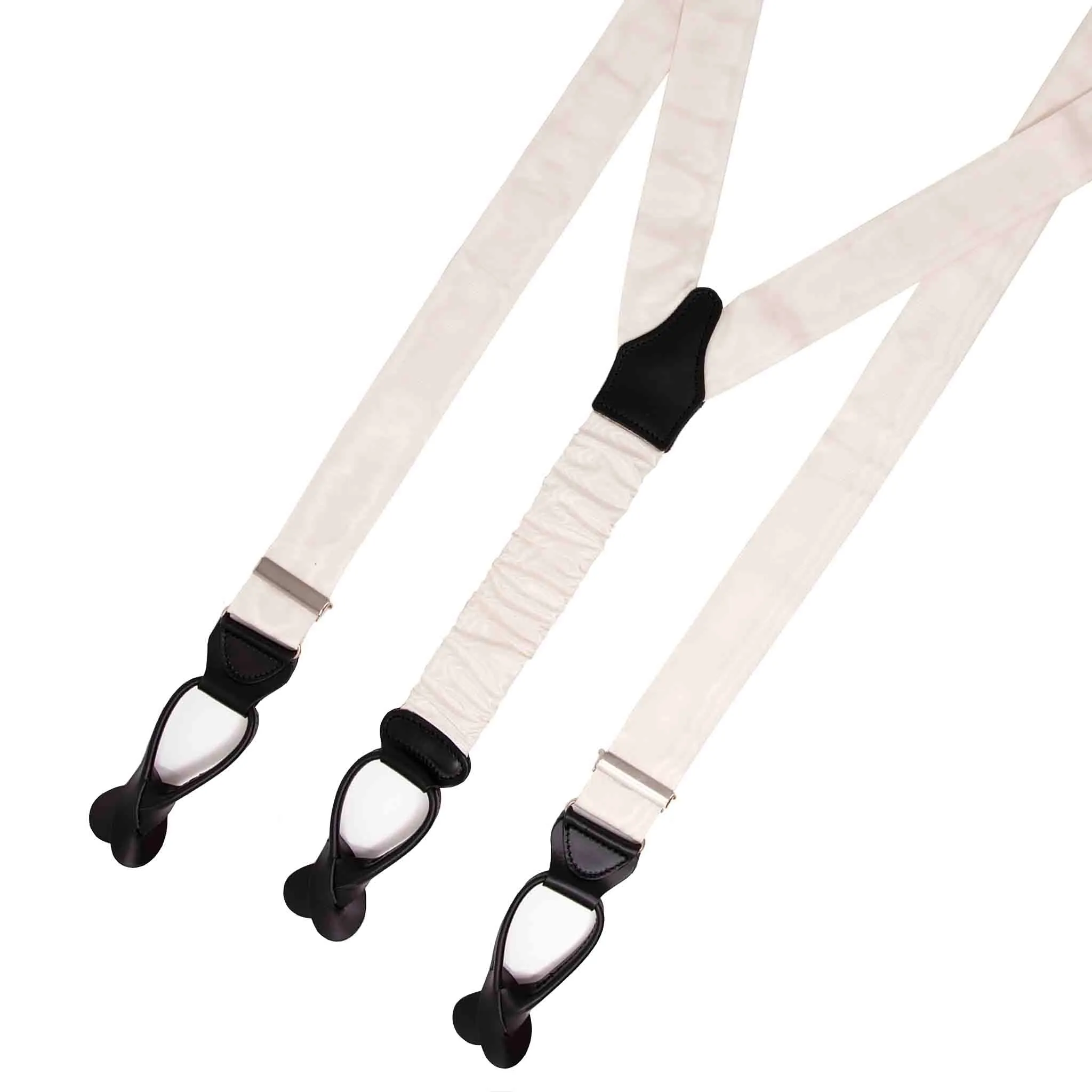 White Moire - Button Only - Silk Suspenders