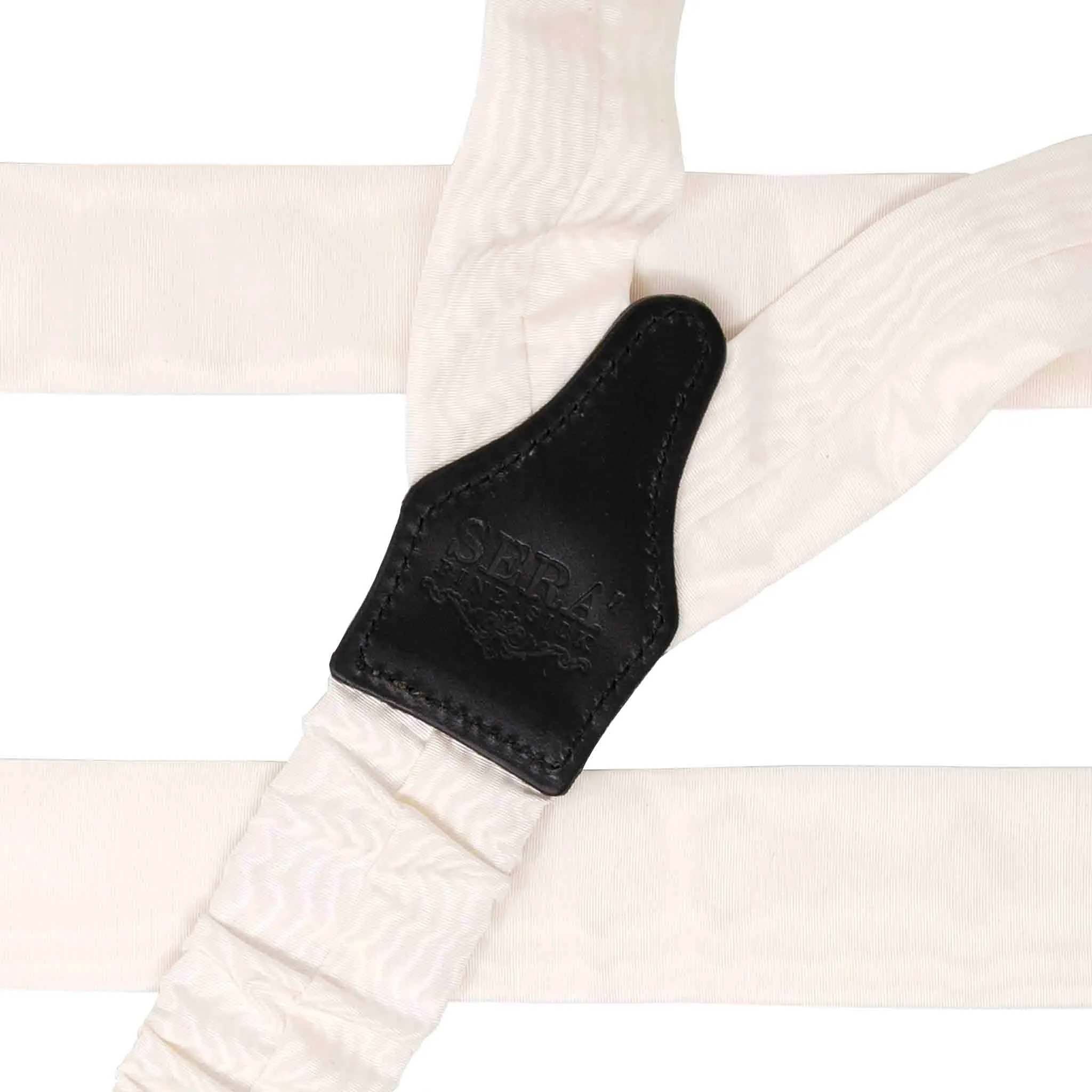 White Moire - Button Only - Silk Suspenders