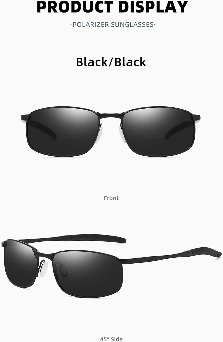 Wide Metal Frame Polarized Sunglasses Rectangle UV400  Protection Skinny Retro Sunnies for Men Women