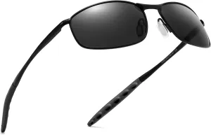 Wide Metal Frame Polarized Sunglasses Rectangle UV400  Protection Skinny Retro Sunnies for Men Women