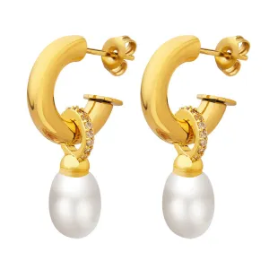 Zircon and Oval Pearl Drop Earrings